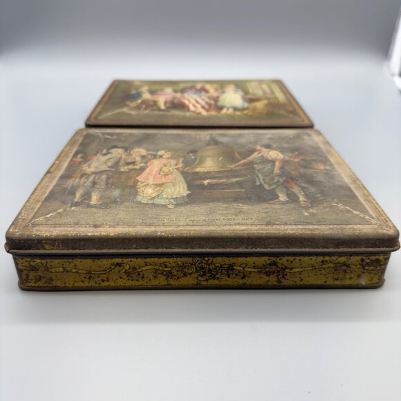 Vtg Set Tindeco Liberty Bell First Note Birth of our Nations Flag Centennial Tin - Picture 2 of 10